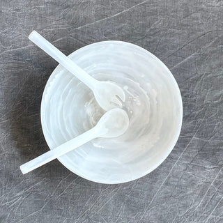 Nashi Home Medium Resin Bowl White Swirl with Servers