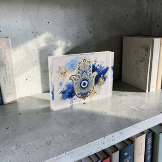 Hamsa Evil Eye Crystal Block - Good Luck Table Decor