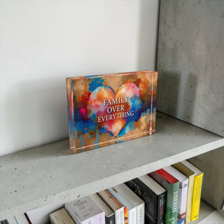 Family Over Everything Crystal Block - Family Gift Decor
