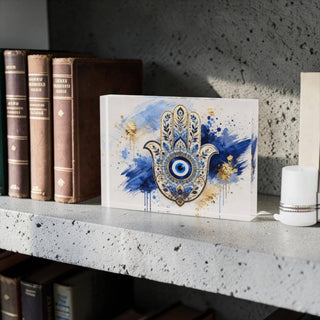 Hamsa Evil Eye Crystal Block - Good Luck Table Decor