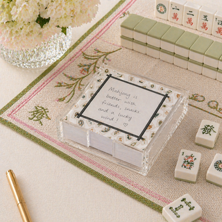 Acrylic Holder & Notepad Mahjong Bamboo Lotus - 5x5 Inch