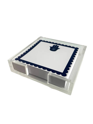 Acrylic Holder & Notepad, Hamsa - 5x5 Inch