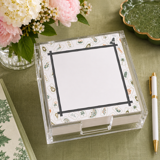 Acrylic Holder & Notepad Mahjong Bamboo Lotus - 5x5 Inch