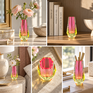 Modern Acrylic Bud Vase, Pink & Yellow