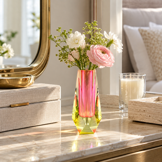 Modern Acrylic Bud Vase, Pink & Yellow