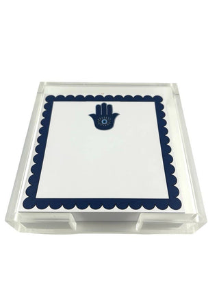 Acrylic Holder & Notepad, Hamsa - 5x5 Inch