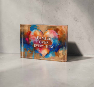 Family Over Everything Crystal Block - Family Gift Decor