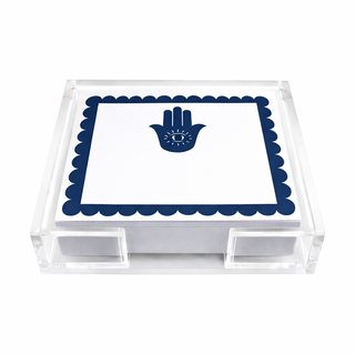 Acrylic Holder & Notepad, Hamsa - 5x5 Inch