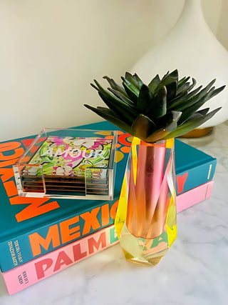 Modern Acrylic Bud Vase, Pink & Yellow