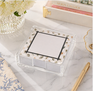 Acrylic Holder & Notepad Mahjong Bamboo Lotus - 5x5 Inch