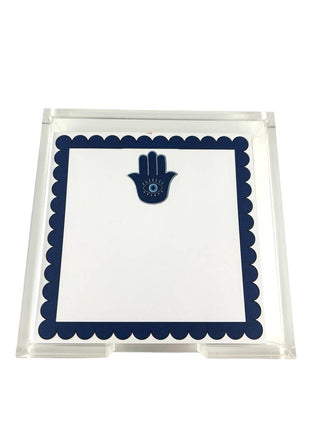 Acrylic Holder & Notepad, Hamsa - 5x5 Inch