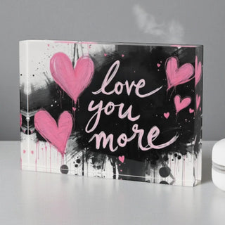 Love You More Black, White, Pink Crystal Decorative Block