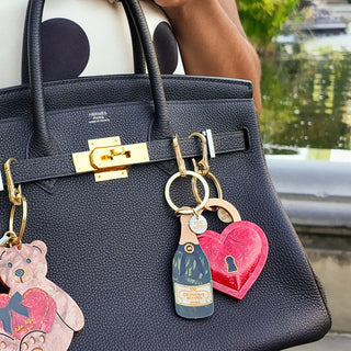 Hand-painted Champagne Bag Charm + Keychain