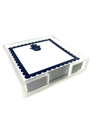 Acrylic Holder & Notepad, Hamsa - 5x5 Inch