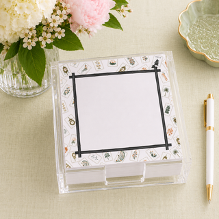 Acrylic Holder & Notepad Mahjong Bamboo Lotus - 5x5 Inch