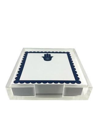Acrylic Holder & Notepad, Hamsa - 5x5 Inch